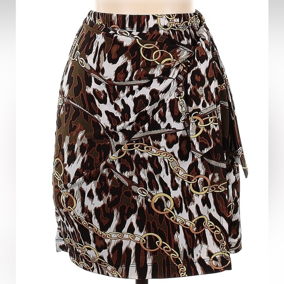 Vintage Cache Brown and Black Leopard Print Chain Faux Wrap Skirt Size 0 XXS XS - Picture 1 of 5